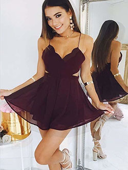 Dresses ideas burgundy homecoming dress little black dress, bridesmaid dress: Cocktail Dresses,  Spaghetti strap,  Bridesmaid dress,  fashion model,  Long hair,  Prom Dresses,  Formal wear  