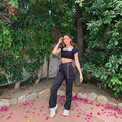 pink lookbook fashion with denim, jeans, outdoor fun: Annie LeBlanc Instagram  