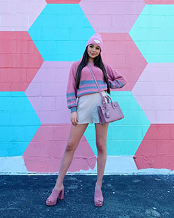 Magenta and blue shorts, jacket, denim: TikTok Star Vanessa Merrell  