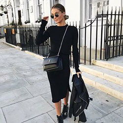 Line skirt combat boots little black dress, black and white: Black Outfit,  Combat boot,  Street Style,  Little Black Dress,  Black And White  