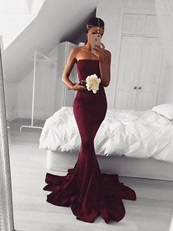 Colour dress mermaid prom dresses bridal party dress, strapless dress: Wedding dress,  Evening gown,  Strapless dress,  fashion model,  Prom Dresses,  Formal wear,  Bridal Party Dress,  Maroon Outfit  