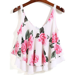 Floral loose crop top, sleeveless shirt, floral design, crop top: summer outfits,  Crop top,  Sleeveless shirt,  Floral design,  Pink Outfit  