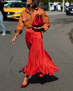 Orange colour outfit with dress, copenhagen fashion week, new york fashion week: Street Style,  Fashion show,  Fashion week,  Fashion photography,  Haute couture,  Fictional Character,  New York Fashion Week,  Paris Fashion Week,  fashioninsta  