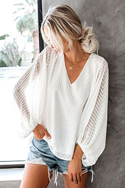 White lookbook fashion with sweater, blouse, shirt: summer outfits,  Long hair,  T-Shirt Outfit,  White Outfit  