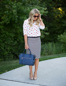 White and pink colour ideas with pencil skirt, polka dot, shorts: Pencil skirt,  Street Style,  Skirt Outfits,  White And Pink Outfit,  Skirt Outfit Ideas  