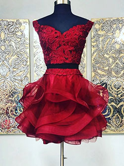 Red prom dresses short two piece: Cocktail Dresses,  Evening gown,  Strapless dress,  Prom Dresses,  day dress,  Bridal Party Dress,  Red Outfit  