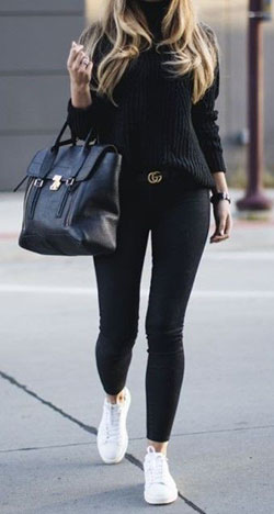 Girly outfits with sneakers, street fashion, casual wear: Black Outfit,  Street Style  