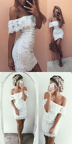 Shop lace white off shoulder dress: party outfits,  Cocktail Dresses,  Wedding dress,  Strapless dress,  White Outfit,  Bridal Clothing  
