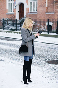 Winter outfits high heels boots: winter outfits,  Boot Outfits,  Street Style,  High Heeled Shoe,  Knee High Boot  