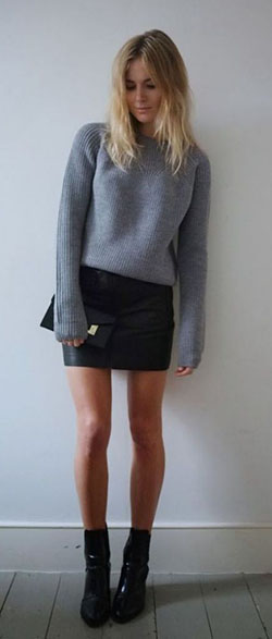 J crew black wool mini skirt: Crew neck,  Hot Girls,  Leather skirt,  Black Outfit,  Leather Skirt Outfit,  Mini Skirt  