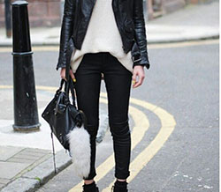 Black and white colour outfit, you must try with leather jacket, trousers, leather: Leather jacket,  Jeans Outfit,  Street Style,  Black And White Outfit,  Boho Chic  