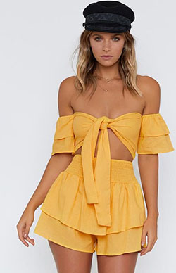 Yellow two piece outfit, fashion model, alice mccall, casual wear, photo shoot, boho chic, crop top: summer outfits,  Crop top,  fashion model,  yellow outfit,  Boho Chic,  yellow top  