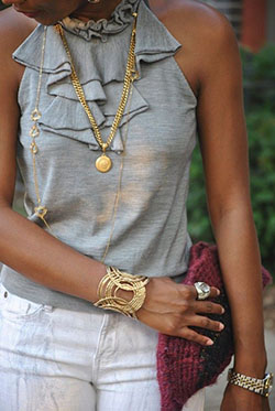 Outfits with rose gold jewelry: summer outfits,  T-Shirt Outfit,  Fashion accessory,  Yellow And White Outfit  
