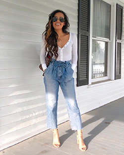 White and blue colour outfit ideas 2020 with trousers, shorts, jeans: Polo neck,  White And Blue Outfit,  Pant Outfits  