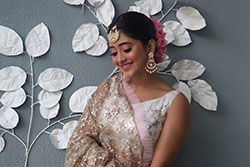 White and pink dress, cute girls photos, apparel ideas: White And Pink Outfit,  Hair Accessory,  Shivangi Joshi Instagram  