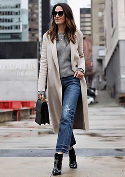Jeans winter street style, winter clothing, street fashion, trench coat: winter outfits,  Trench coat,  Street Style,  Classy Winter Dresses,  Wool Coat,  beige coat  