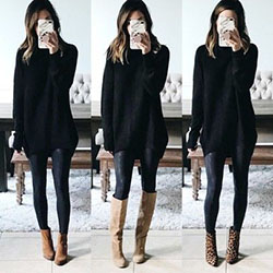 Leopard leggings outfit: Boot Outfits,  Black Leggings,  black trousers,  Legging Outfits,  Black Tights  