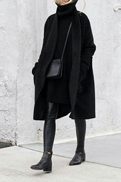 Colour dress black outfit winter, winter clothing, street fashion, polo neck: Black Outfit,  winter outfits,  Polo neck,  Street Style  