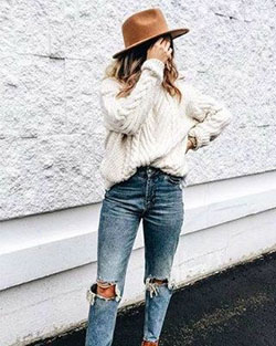 Style outfit style ivory sweater, street fashion, crew neck, t shirt: Crew neck,  Jeans Outfit,  T-Shirt Outfit,  Street Style,  sweater  