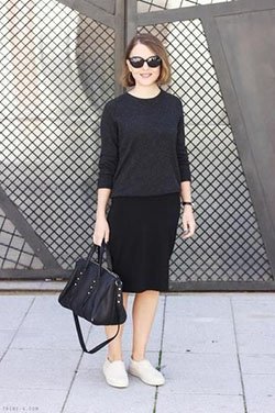 Black pencil skirt sneakers, street fashion, pencil skirt: Pencil skirt,  Street Style,  Classy Fashion  