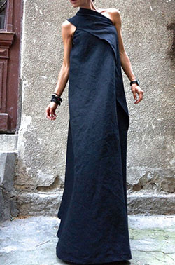 One shoulder linen dress bridal party dress, fashion model: party outfits,  summer outfits,  fashion model,  Maxi dress,  Black Outfit,  day dress,  Bridal Party Dress  