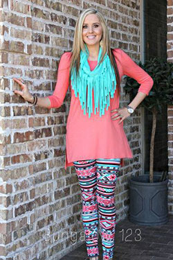 Turquoise and orange outfit ideas with trousers, leggings, tights: Street Style,  Legging Outfits  