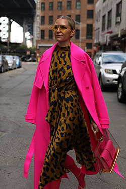 Magenta and pink trendy clothing ideas with dress trench coat, coat, fur: Animal print,  Trench coat,  Fashion photography,  Magenta And Pink Outfit  