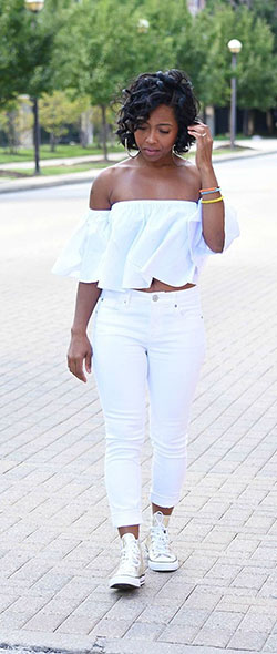 White colour dress with trousers, denim, jeans: White Outfit,  Street Style  