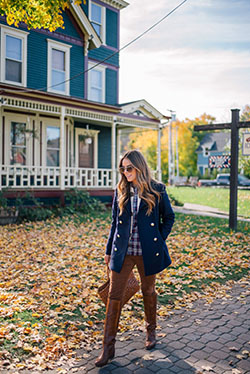 Gal meets glam fall outfit: Street Style,  Yellow And Blue Outfit,  Brown Boots Outfits  