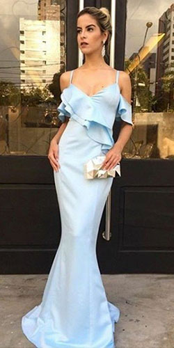 White and blue style outfit with bridal party dress, bridal clothing, wedding dress spaghetti strap, bridal clothing, formal wear: Wedding dress,  Evening gown,  Spaghetti strap,  fashion model,  Haute couture,  Formal wear,  Bridal Party Dress,  Bridal Clothing  