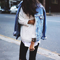 Topshop oversized denim jacket mid stone: Denim Outfits,  Jean jacket,  T-Shirt Outfit,  White Outfit,  Street Style  
