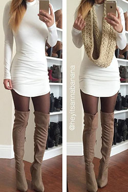 Colour dress cute winter outfits, winter clothing: winter outfits,  Hot Girls,  Beige And White Outfit,  Brown Boots Outfits  
