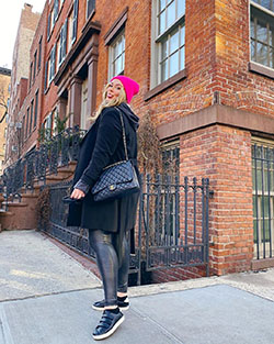 pink outfit pinterest with jacket, beanie, jeans: BEANIE  