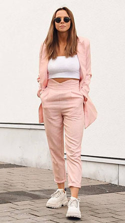 White and pink trendy clothing ideas with sportswear, sweatpant, crop top: Crop top,  Street Style  