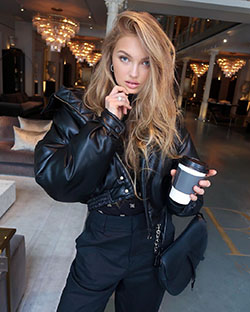 Romee Strijd leather jacket, leather, jacket outfits for women: jacket,  Leather jacket,  Instagram girls,  Black Leather Jacket  
