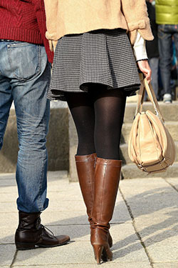 Classy outfit with pantyhose, miniskirt, leggings: Hot Girls,  Brown Boots,  Street Style,  Knee High Boot,  Brown Boots Outfits  