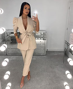 white colour outfit with pantsuit, blazer, sexy legs: 