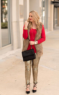 Pink and red outfit ideas with leggings, tights, jeans: T-Shirt Outfit,  Street Style,  Pink And Red Outfit,  Sequin Leggings,  Red Dress  