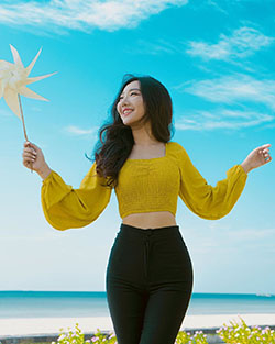 Hsu Eaint San, people in nature, yellow, smile: Instagram girls,  yellow top  