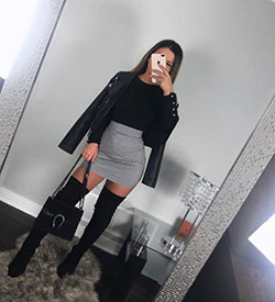 Black and white dresses ideas with leggings, jacket, tights: Boot Outfits,  Black And White Outfit  
