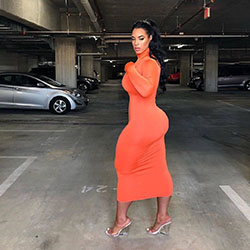 orange dress for girls with dress, girls instgram photography, legs pic: Instagram girls,  Orange Dress  