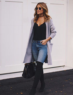 Black long boots outfits thigh high boots, knee high boot: Boot Outfits,  Street Style,  Knee High Boot  