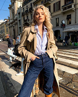 Elsa Hosk trench coat, denim, jeans outfits for women: Denim,  Trench coat,  coat,  Jeans Outfit,  Wool Coat,  Burberry Trench,  Brown Coat,  beige coat,  Winter Coat  