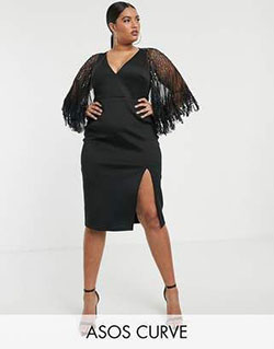 Asos design curve faux feather cape midi dress: Cocktail Dresses,  fashion model,  Black Outfit,  Little Black Dress  