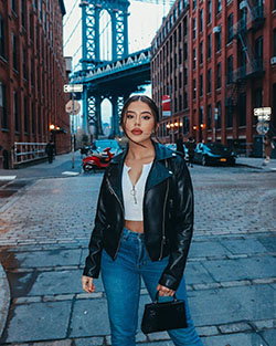 Amanda Diaz leather jacket, leather, jacket matching outfit: jacket,  Leather jacket,  Instagram girls,  Jeans Outfit  