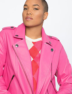 Magenta and pink dresses ideas with leather jacket, blazer, jacket: Plus size outfit,  Magenta And Pink Outfit  