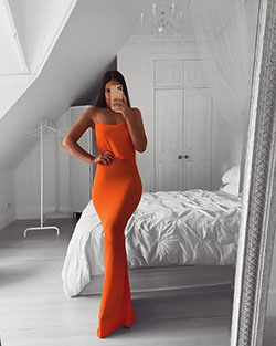 orange colour outfit, you must try with dress, gown, Outerwear: Instagram girls,  Orange And Red Outfit,  Orange Dress  