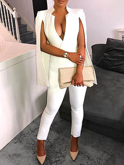 White jumpsuit with cape, romper suit: Romper suit,  party outfits,  White Outfit  