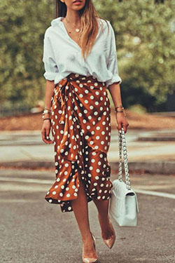 Orange and brown instagram dress with dress polka dot, skirt, top: Polka dot,  Street Style,  Casual Outfits  