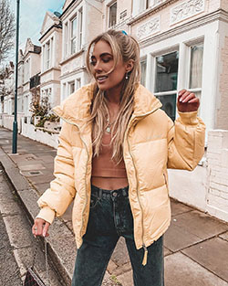 Yellow and pink jacket, jeans, model photography: Yellow And Pink Outfit,  Nicola Hughes  